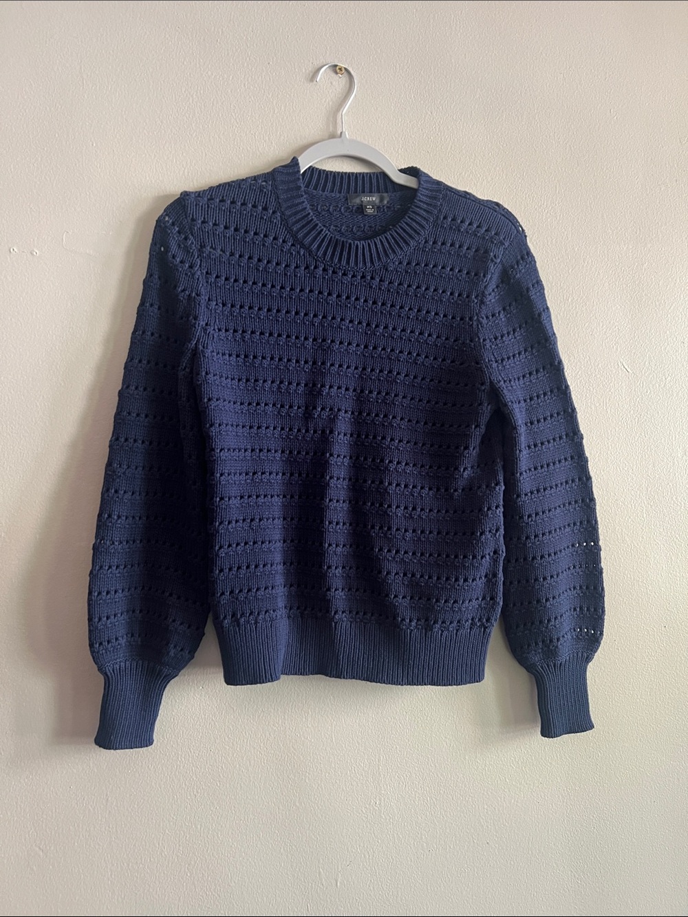 J. Crew Navy Blue Open Knit Crewneck Sweater